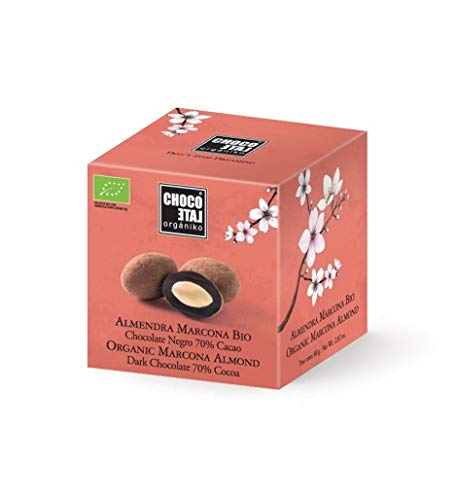 Chocolate Orgániko - Bombón de almendra de Marcona, chocolate negro 70% cacao BIO 80 g - Caja de: 9 unidades