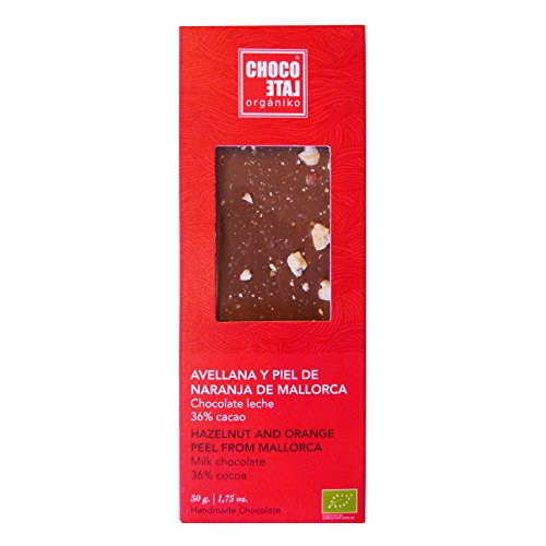 Chocolate Orgániko - Chocolate con leche 36% cacao, avellana y piel de naranja de Mallorca BIO 50 g - Caja de: 10 unidades