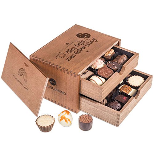 Chocolaterie - Geburtstag - 20 exclusivos Surtido de Pralinés | bombones Praliné | regalo en caja de madera | sabores | Chocolate | Cumpleaños | Mujer | Hombre | Amiga | Padre | Madre | Dulces
