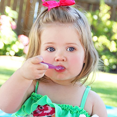 ChooMee FlexiDip Baby Starter Spoon | Platinum Silicone | First Stage Teething Friendly Learning Utensil | 2 CT | Pink Purple