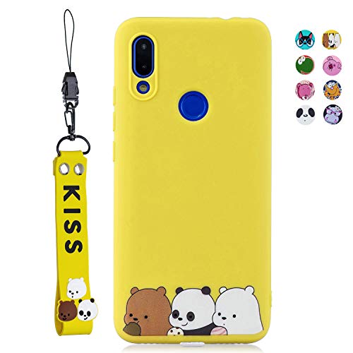ChoosEU Compatible para Funda Xiaomi Redmi Note 7 Silicona Dibujos Oso Panda Carcasas para Chicas Mujer Niño, Case Blando Resistente Antigolpes Cover Caso Cordón con Correa - Pandas Amarillos