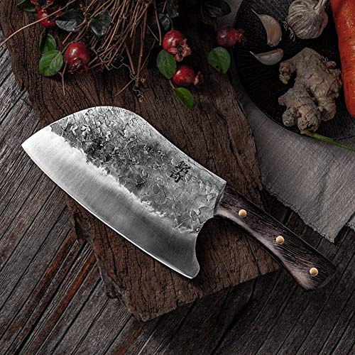 Chopper de cuchillo cuchillo de cocina tradicional forjado hecho a mano del chef martillo de acero inoxidable Chef Cocinar los cuchillos de madera carne carnicero máquina de cortar