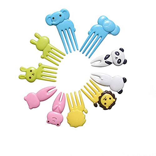 Chowcencen 10 Piezas de la Historieta Linda Pequeña Niños Animal Horquilla 10 Piezas de Fruta Horquillas de plástico Niños Bento Decoración de Accesorios