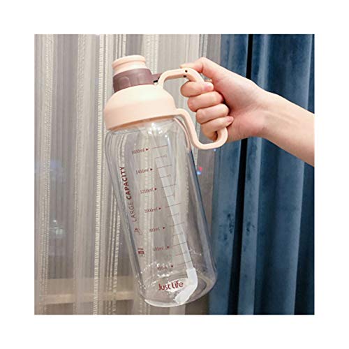 CHSDN conveniente deportes plástico taza de agua con escala 1.8L hembra gran capacidad paja vacío taza al aire libre rosa 1.8L