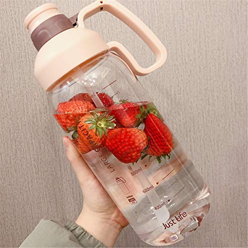 CHSDN conveniente deportes plástico taza de agua con escala 1.8L hembra gran capacidad paja vacío taza al aire libre rosa 1.8L