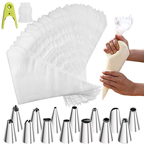 chudian 200pcs Mangas Pastelera Bolsas de Pastelería con 14pcs Boquillas Pasteleria Bolsas Manga Pastelera para Decoración de Pasteles Galletas Fondant
