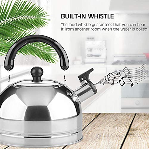Chutoral acero inoxidable silbante hervidor de inducción, cocina de gas, tetera de acero inoxidable pulido espejo (2L)
