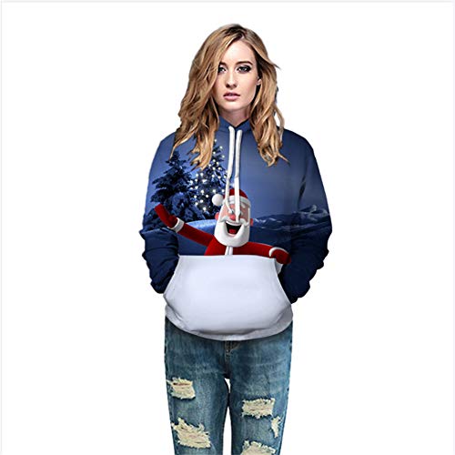 CIHXG Suéter de Navidad, Parejas Unisex Impresas en 3D con Capucha Feliz Navidad Mujeres de los Hombres de Manga Larga de la Blusa,C,S