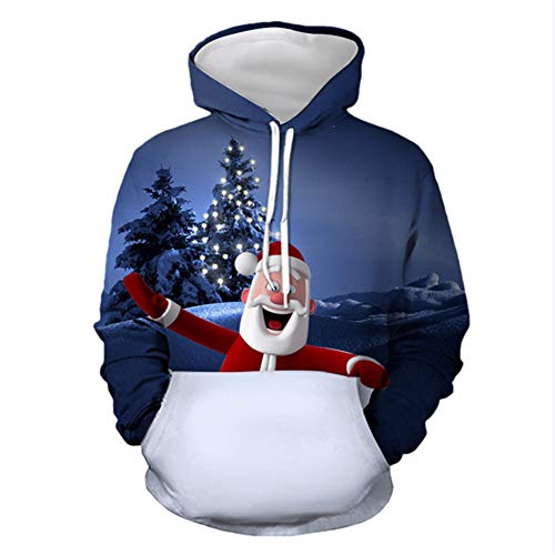 CIHXG Suéter de Navidad, Parejas Unisex Impresas en 3D con Capucha Feliz Navidad Mujeres de los Hombres de Manga Larga de la Blusa,C,S
