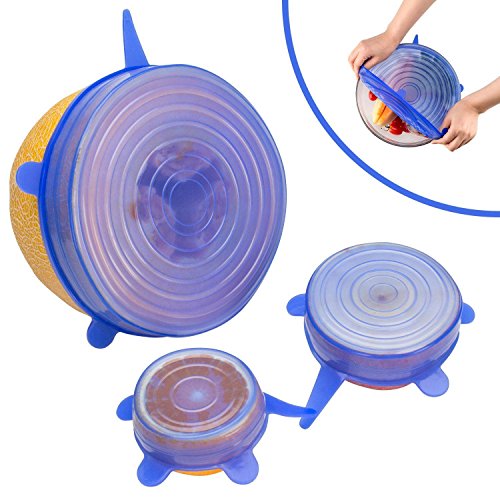 Cikuso Tapas de estiramiento de silicona 6 paquetes de diferentes tamanos Cubiertas de alimentos para tazas, ollas, latas, platos, jarras