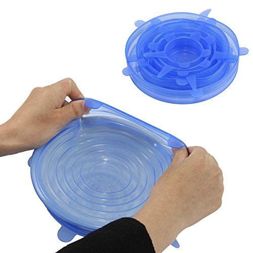 Cikuso Tapas de estiramiento de silicona 6 paquetes de diferentes tamanos Cubiertas de alimentos para tazas, ollas, latas, platos, jarras