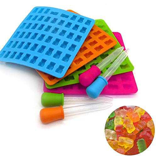 cineman Moldes De Silicona para Caramelos, Moldes para Osos De Caramelo De 53 Agujeros con Goteros para Moldes De Chocolate, Gelatina, Goma De Mascar, Jabón, Oso De Goma