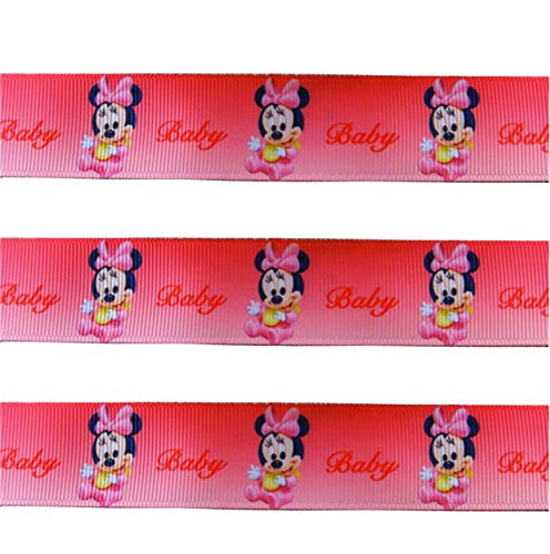 Cinta de 2 m x 22 mm, diseño de Minnie Mouse, color rosa para baby shower, recién nacido, para decoración de tartas, regalos, lazos o cajas de regalo, tarjetas de cadena, manualidades, bautizos