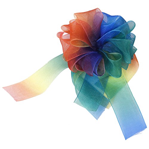 Cinta de Organza 50 Yardas Colorido Gradiente Shimmer Sheer Satén Cintas Colores de Arco Iris para DIY Manualidades Bodas Fiestas Cumpleaños Festivales Decoración 25mm