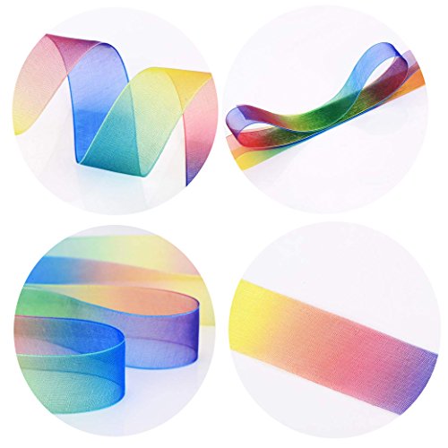 Cinta de Organza 50 Yardas Colorido Gradiente Shimmer Sheer Satén Cintas Colores de Arco Iris para DIY Manualidades Bodas Fiestas Cumpleaños Festivales Decoración 25mm