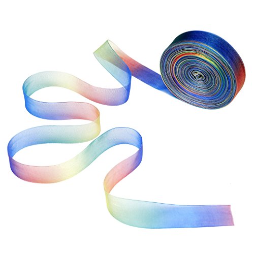 Cinta de Organza 50 Yardas Colorido Gradiente Shimmer Sheer Satén Cintas Colores de Arco Iris para DIY Manualidades Bodas Fiestas Cumpleaños Festivales Decoración 25mm