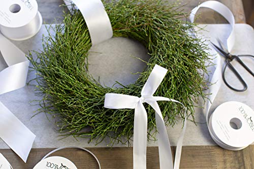 Cinta de raso blanca, doble lazo, cinta decorativa para bodas, bautizos, comuniones, confirmaciones, poliéster, Blanco, 50 mm x 25 m