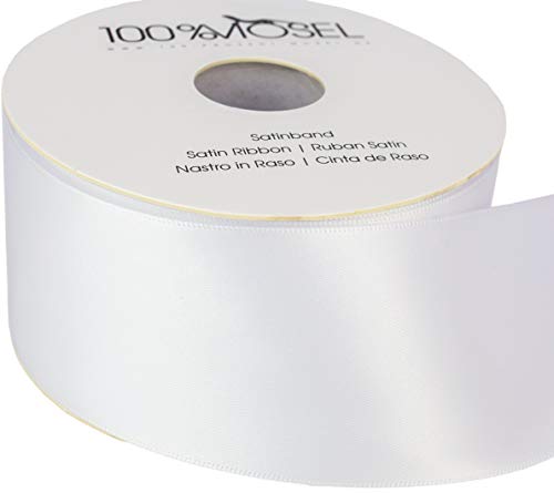 Cinta de raso blanca, doble lazo, cinta decorativa para bodas, bautizos, comuniones, confirmaciones, poliéster, Blanco, 50 mm x 25 m