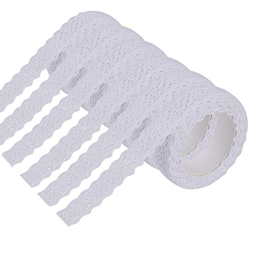 Cinta Encaje 6 Rollos Autoadhesiva Cinta de Encaje de Algodón Recorte de Encaje Decorativo para Scrapbooking Manualidades Decoración y Envolver a Mano 1.8m X 1.5cm / Cada Rollo