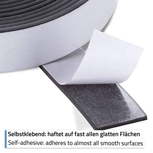 Cinta magnética autoadhesiva, 3m x 20mm x 2mm, banda autoadhesiva para la imantación de fotos, papeles o carteles - negro