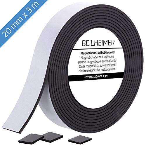 Cinta magnética autoadhesiva, 3m x 20mm x 2mm, banda autoadhesiva para la imantación de fotos, papeles o carteles - negro