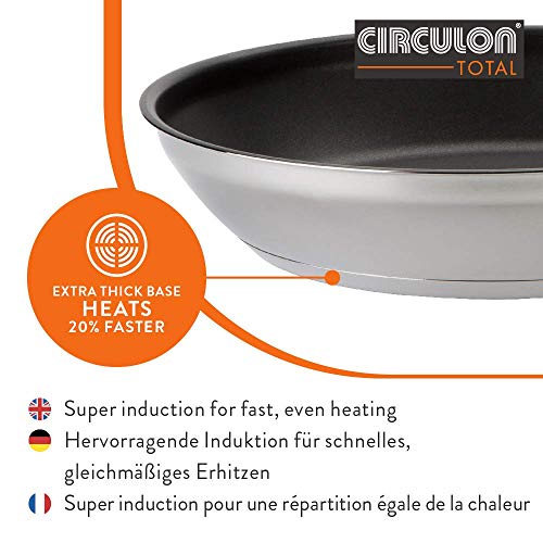 Circulon Total sartén de Acero Inoxidable, sartén Antiadherente para una cocción Uniforme y Completa, sartén pequeña Apta para Todo Tipo de cocinas Incluidas de inducción, 22 cm