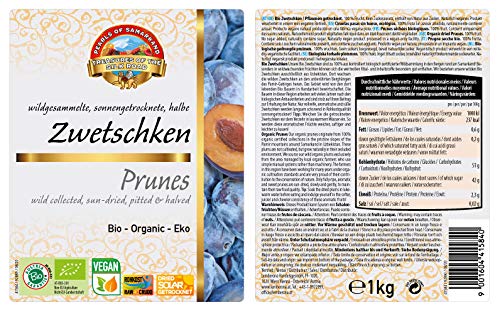Ciruelas pasas sin hueso BIO 1kg ecológicas mitades de ciruela secas, deshidratadas, sin azucar añadido, orgánicas, 100% fruta natural, crudos secado al sol (no liofilizado) 1000g