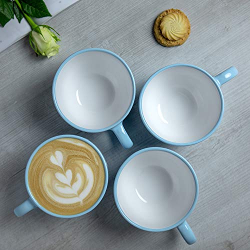 City to Cottage® Light Sky Blue and White | Polka Dot Spotty | Diseñador pintado a mano | Cerámica única extra grande 16 oz/500 ml | Capuchino café sopa té tazas con mango | Regalo