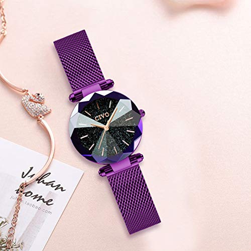 CIVO Relojes para Mujer Reloj Damas de Malla Impermeable Minimalista Oro Rosa Elegante Banda de Acero Inoxidable Relojes de Pulsera Moda Vestir Negocio Casual Reloj de Cuarzo (Violeta)