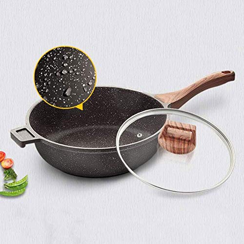 CJTMY Sartenes y sartenes antiadherentes con Tapa, Cesta de freír y Rejilla de Vapor, sartén de Cobre Antiadherente con Tapa, Wok con Tapa, (Size : S)