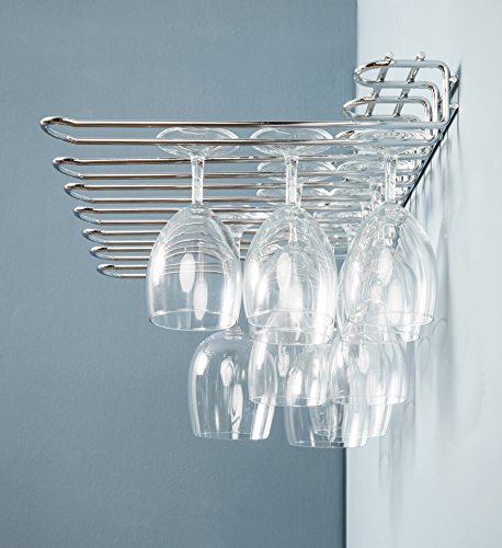 CKB Ltd® - Estante de cristal montado en la pared para debajo del armario – sostiene cualquier tipo de copas de vino y copas de cristal, vidrio cromo, 6 Row - 53cm