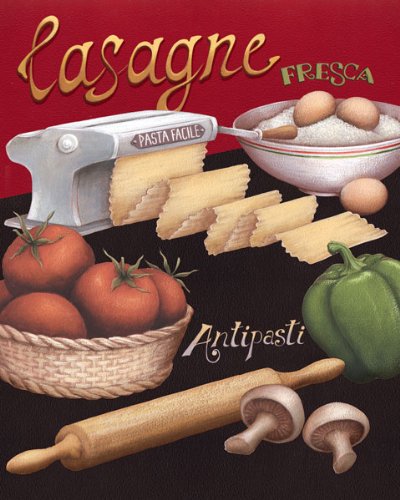 Clase de cocina moderna Posterartnow Spaghetti restaurante italiano Pasta cocina Retro de la sala de estar de arte 8X10