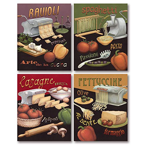 Clase de cocina moderna Posterartnow Spaghetti restaurante italiano Pasta cocina Retro de la sala de estar de arte 8X10