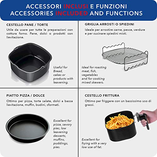 Clase Italia 70800354 Vivo Air Fryer 1400W aceite, 7 programas y LED Touch Screen, freidora de aire para 4-5 personas, con 3 accesorios extra incluidos, sin BPA PFOA, 1400 W, 3,2 litros, antiadherente