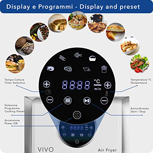 Clase Italia 70800354 Vivo Air Fryer 1400W aceite, 7 programas y LED Touch Screen, freidora de aire para 4-5 personas, con 3 accesorios extra incluidos, sin BPA PFOA, 1400 W, 3,2 litros, antiadherente