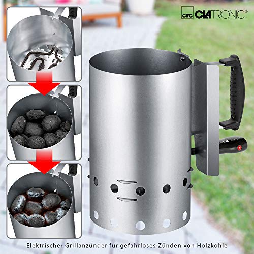 Clatronic EGA 3662 Encendedor eléctrico de Barbacoa para carbón o briquetas, Acero Inoxidable, Capacidad 1,5 Kg, 600W