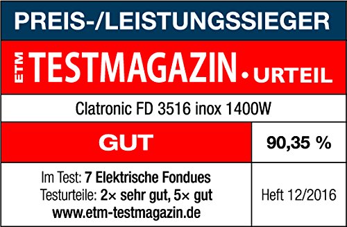 Clatronic FD 3516 Fondue eléctrica, 8 comensales, Acero Inoxidable, Plateado, 18.5 cm