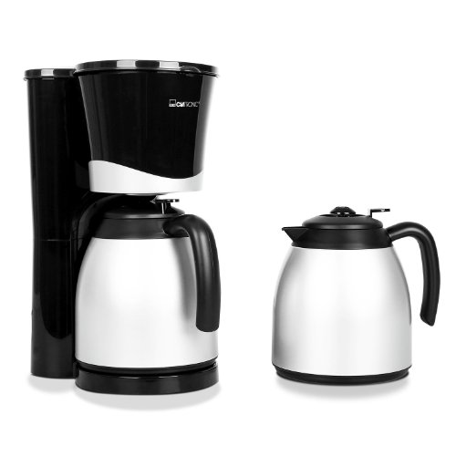 Clatronic KA 3328 Cafetera eléctrica de goteo automática con 2 jarras termo, máquina café de filtro capacidad 8 a 10 tazas, función de mantenedora calor, 870 W, Cups, Negro y plata