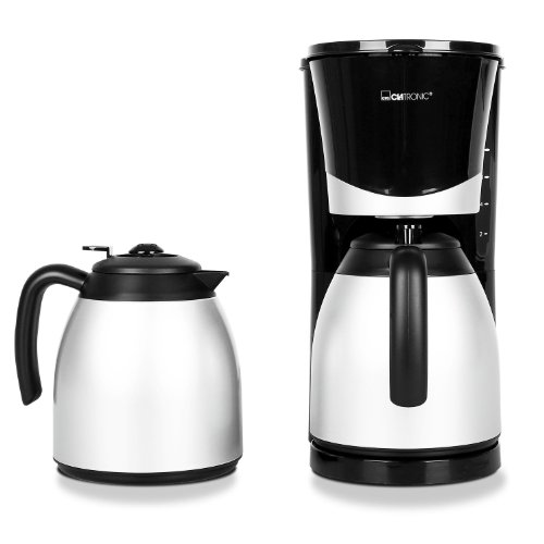 Clatronic KA 3328 Cafetera eléctrica de goteo automática con 2 jarras termo, máquina café de filtro capacidad 8 a 10 tazas, función de mantenedora calor, 870 W, Cups, Negro y plata
