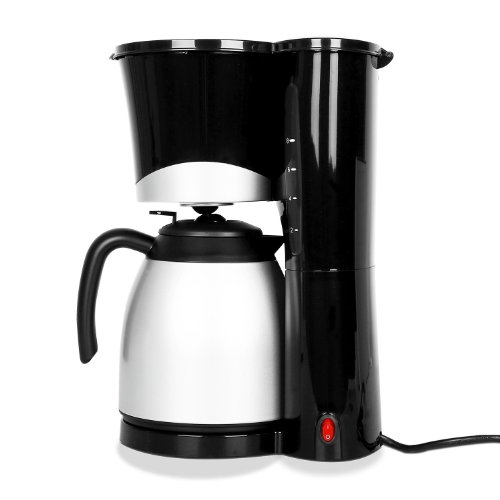 Clatronic KA 3328 Cafetera eléctrica de goteo automática con 2 jarras termo, máquina café de filtro capacidad 8 a 10 tazas, función de mantenedora calor, 870 W, Cups, Negro y plata