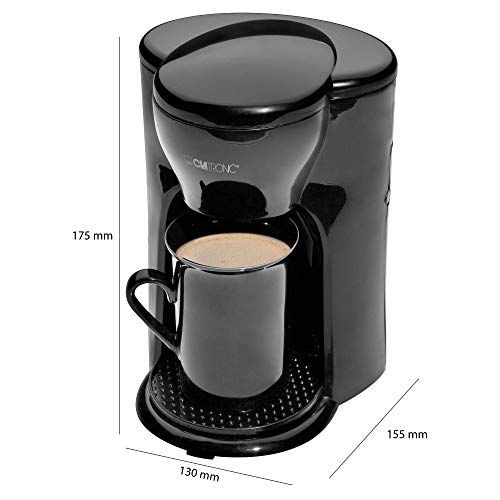 Clatronic KA 3356 Cafetera eléctrica pequeña de goteo automática, capacidad de 1 taza café, 300 W, 1 Cups, plástico, Negro