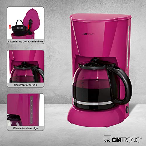 Clatronic KA 3473 Cafetera eléctrica de goteo automática, máquina café de filtro capacidad 12 a 14 tazas, 1,5 litros, función de mantenedora calor, 900 W, Cups, Plástico, Morado