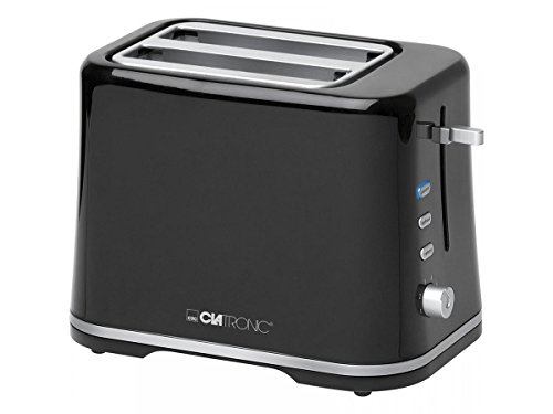 Clatronic TA 3554 Tostadora de pan pequeña con regulador de nivel de tostado, 3 funciones, tostar, calentar y descongelar, 870 W, Plástico, 2 Ranuras, Negro y plata