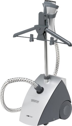 Clatronic TDC 3432 Centro de Planchado Vertical con Soporte y Percha, 1500 W, 1 Decibeles, Aluminio, Negro/Plata