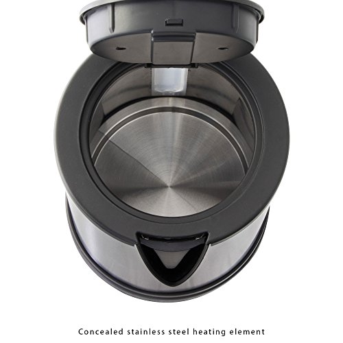 Clatronic WKS 3381 Hervidor de agua eléctrico pequeño, resistencia oculta, con apagado automático, inalámbrico 360º sin cable, filtro de cal, 2200 W, 1 Liter, Acero Inoxidable sin BPA, Negro y gris