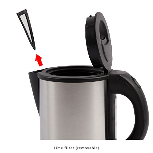 Clatronic WKS 3381 Hervidor de agua eléctrico pequeño, resistencia oculta, con apagado automático, inalámbrico 360º sin cable, filtro de cal, 2200 W, 1 Liter, Acero Inoxidable sin BPA, Negro y gris