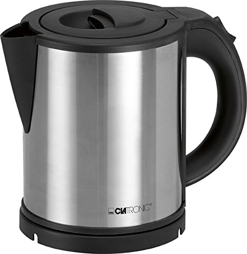 Clatronic WKS 3381 Hervidor de agua eléctrico pequeño, resistencia oculta, con apagado automático, inalámbrico 360º sin cable, filtro de cal, 2200 W, 1 Liter, Acero Inoxidable sin BPA, Negro y gris