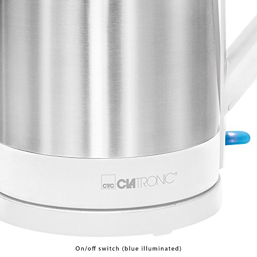 Clatronic WKS 3692 - Hervidor de agua eléctrico 1,5 litros, recipiente acero inoxidable sin BPA, resistencia oculta, 2200 W apagado automático, inalámbrico 360º sin cable, filtro de cal, blanco