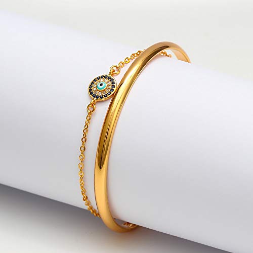 CLEARNICE Turco Mal Ojo Brazalete Pulsera Conjunto Oro Color Abierto Brazalete Ajustable Joyería De Moda para Mujeres Hombres Hombres Male Perímetro Interior 172Mm + 55 Mm