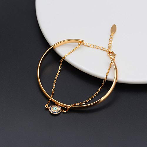 CLEARNICE Turco Mal Ojo Brazalete Pulsera Conjunto Oro Color Abierto Brazalete Ajustable Joyería De Moda para Mujeres Hombres Hombres Male Perímetro Interior 172Mm + 55 Mm